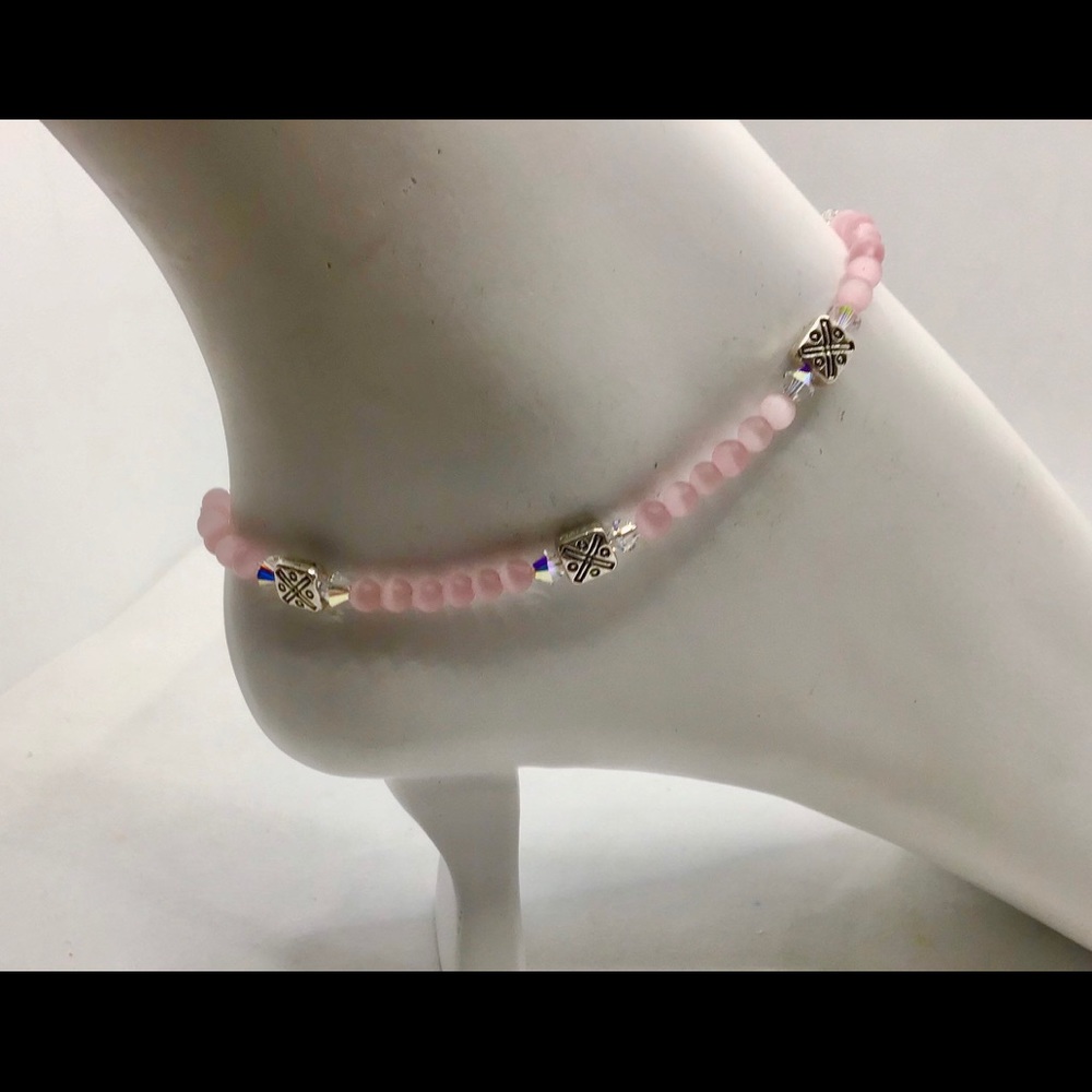 Pink cats eye Swarovski crystal ankle bracelet
